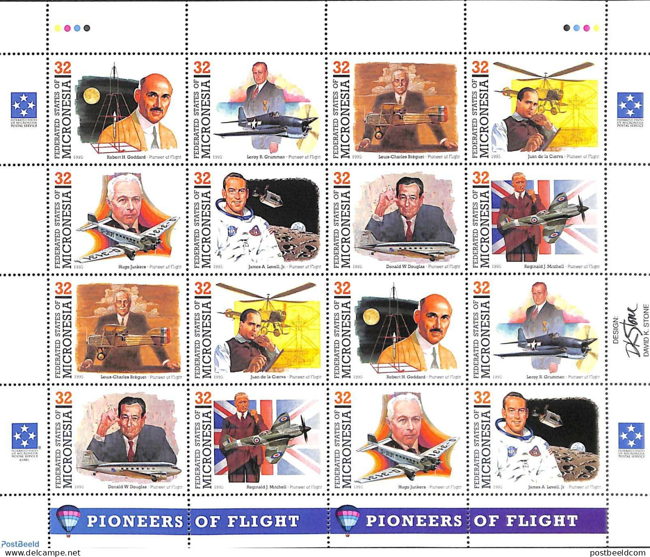 Micronesia 1995 Aviation Pioneers M/s, Mint NH, Transport - Helicopters - Aircraft & Aviation - Space Exploration - Helikopters