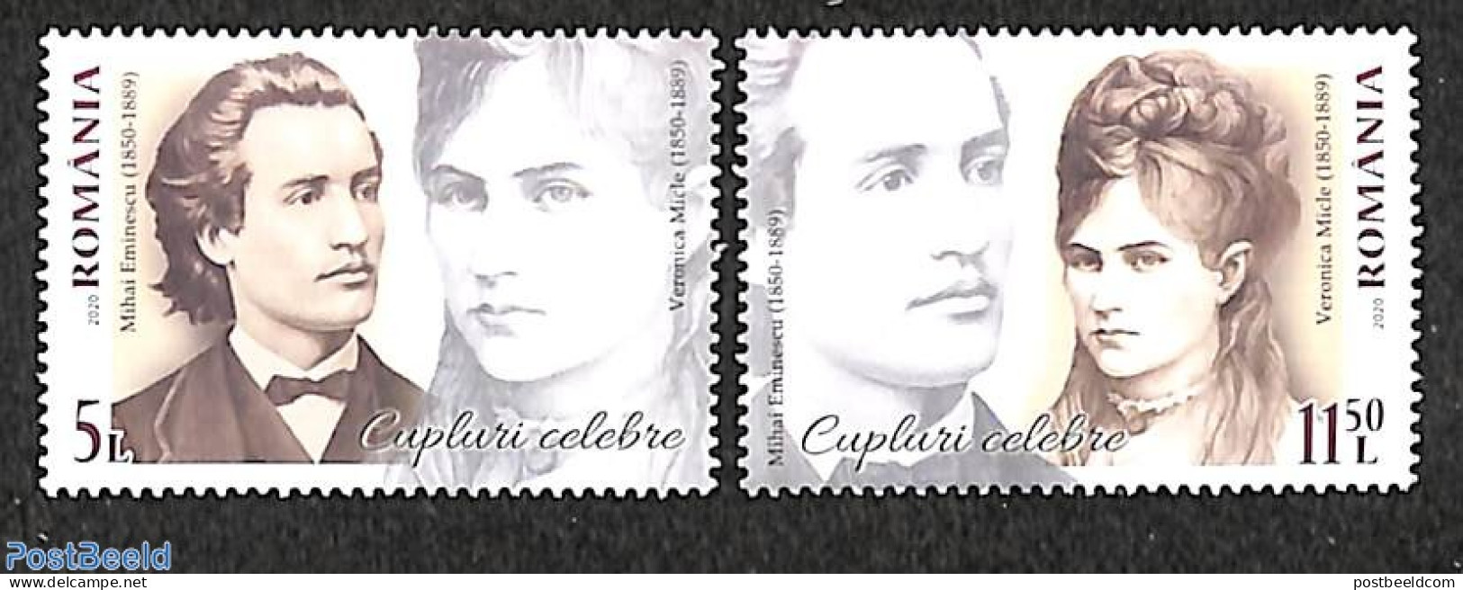 Romania 2020 M. Eminescu & V. Micle 2v, Mint NH, History - Women - Nuovi