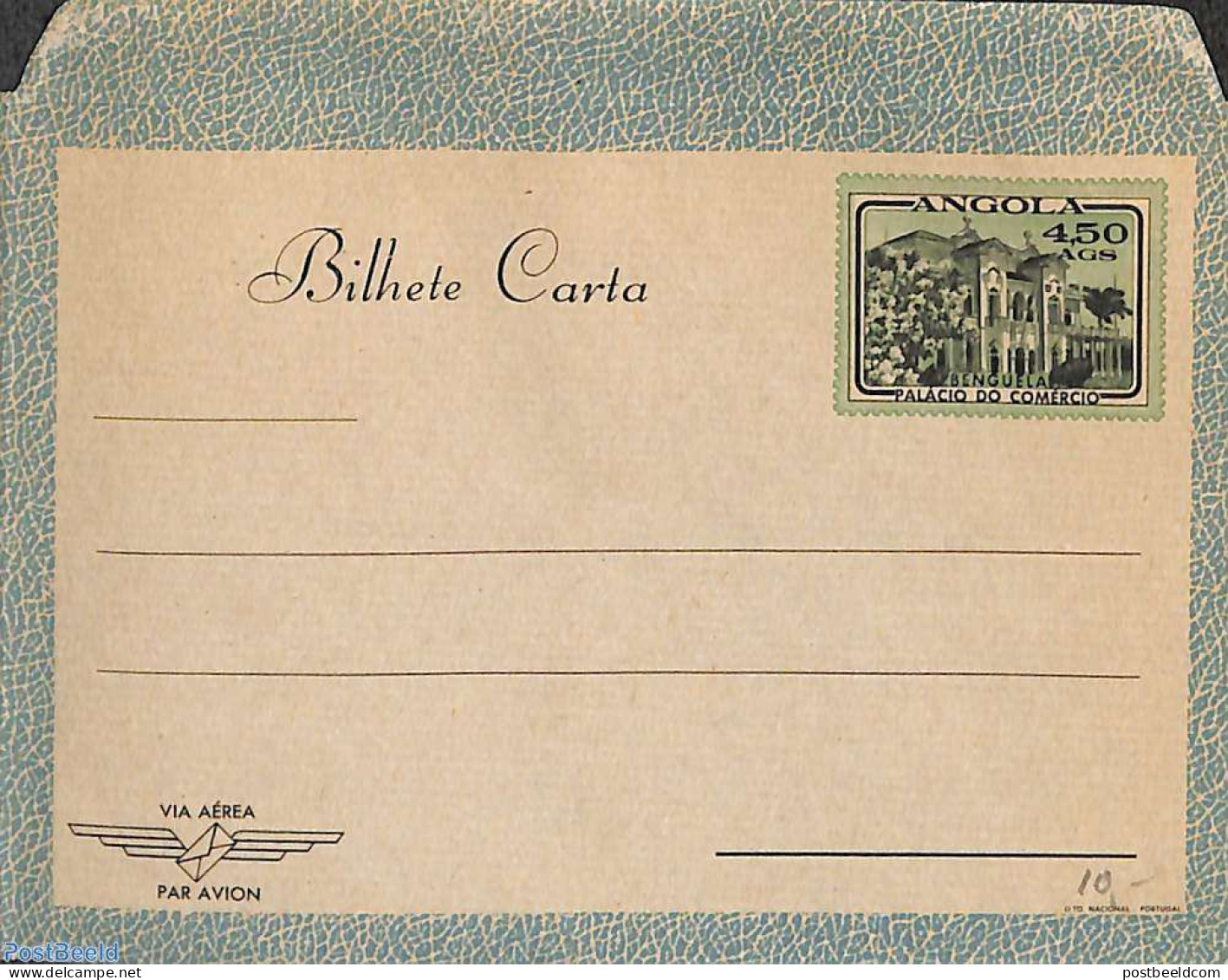 Angola 1950 Aerogramme 4.50, Grey Paper, Blue Border, Unused Postal Stationary - Angola