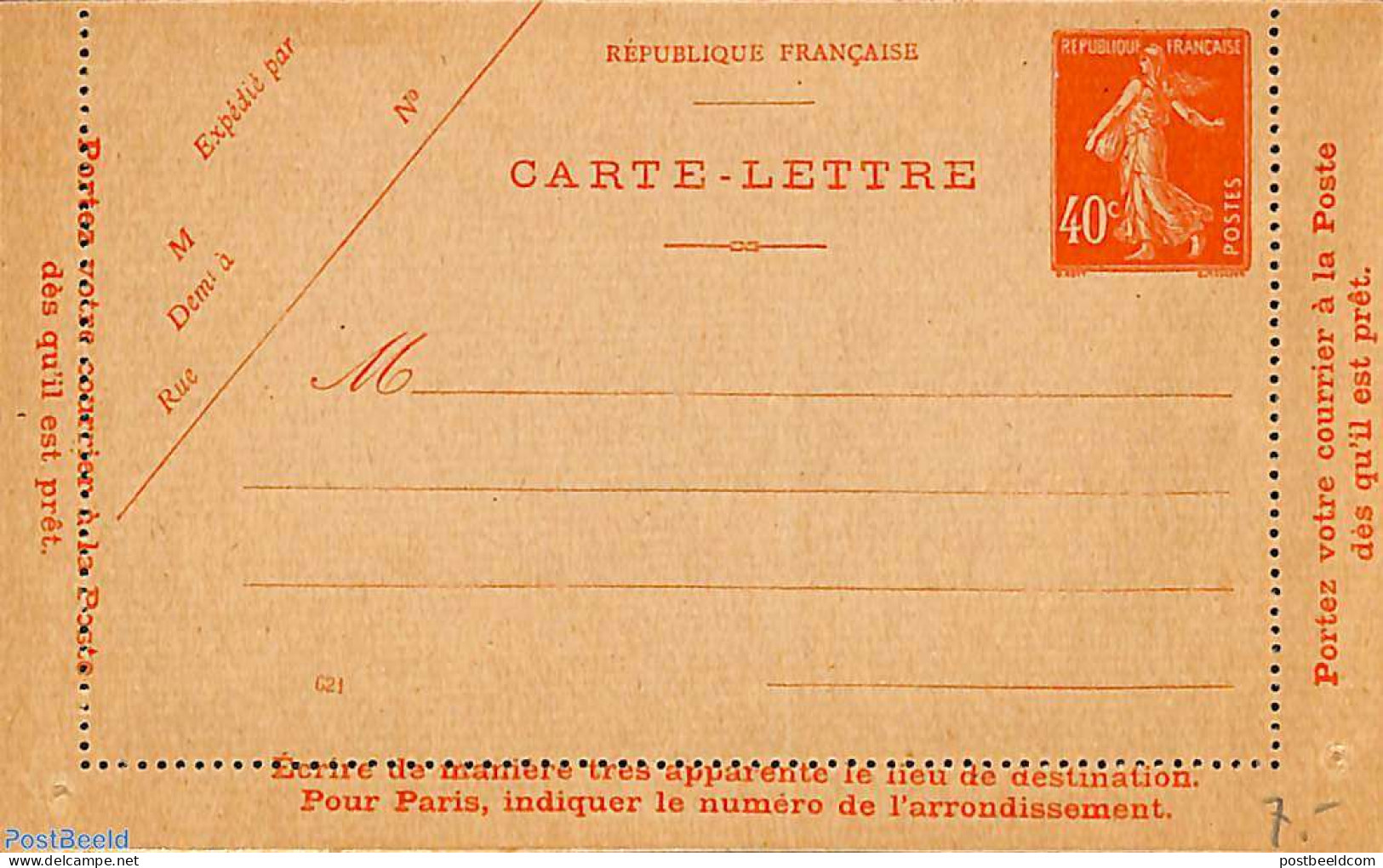 France 1920 Card Letter 40c, Unused Postal Stationary - Brieven En Documenten
