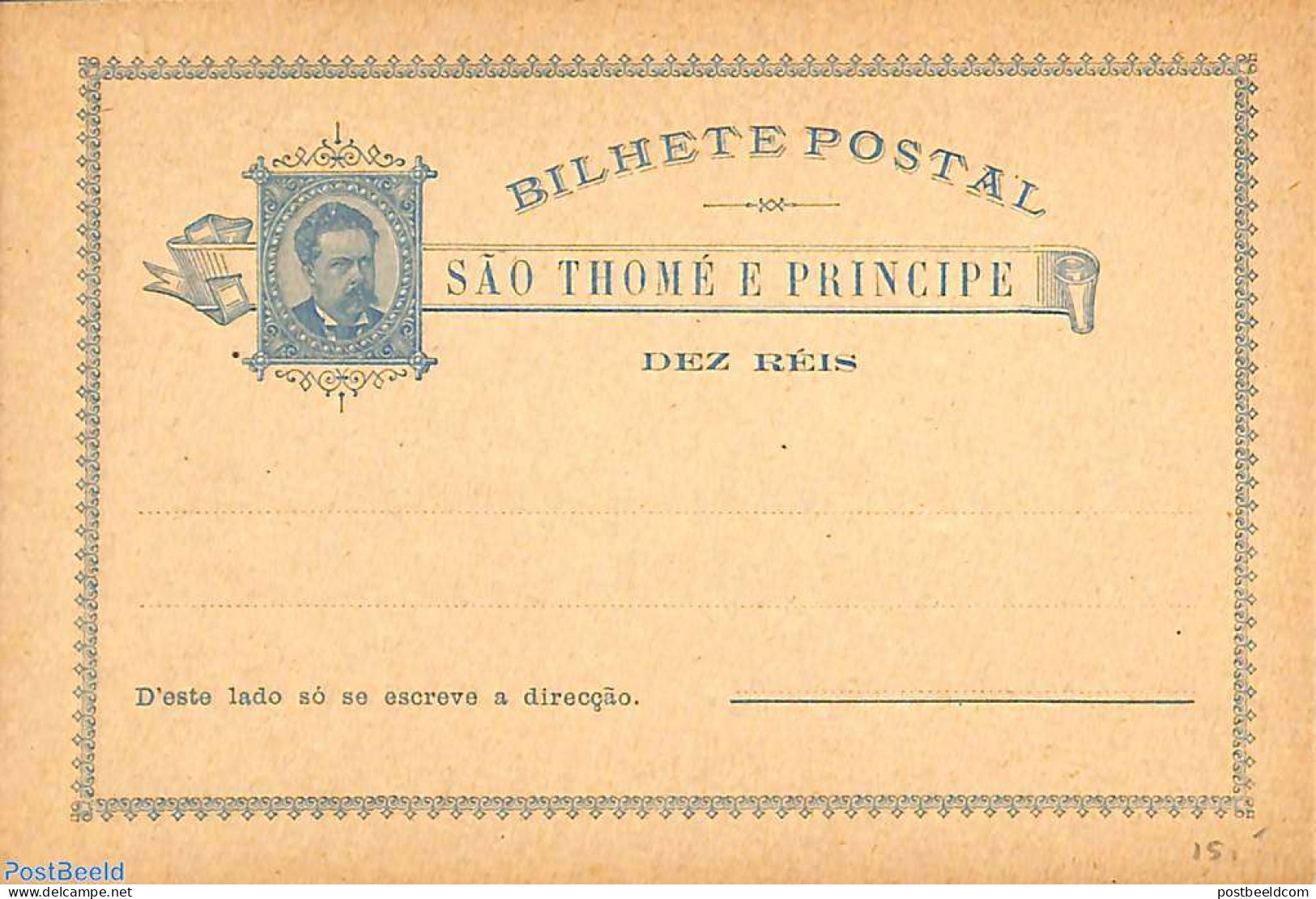Sao Tome/Principe 1885 Postcard 10R, Unused Postal Stationary - São Tomé Und Príncipe