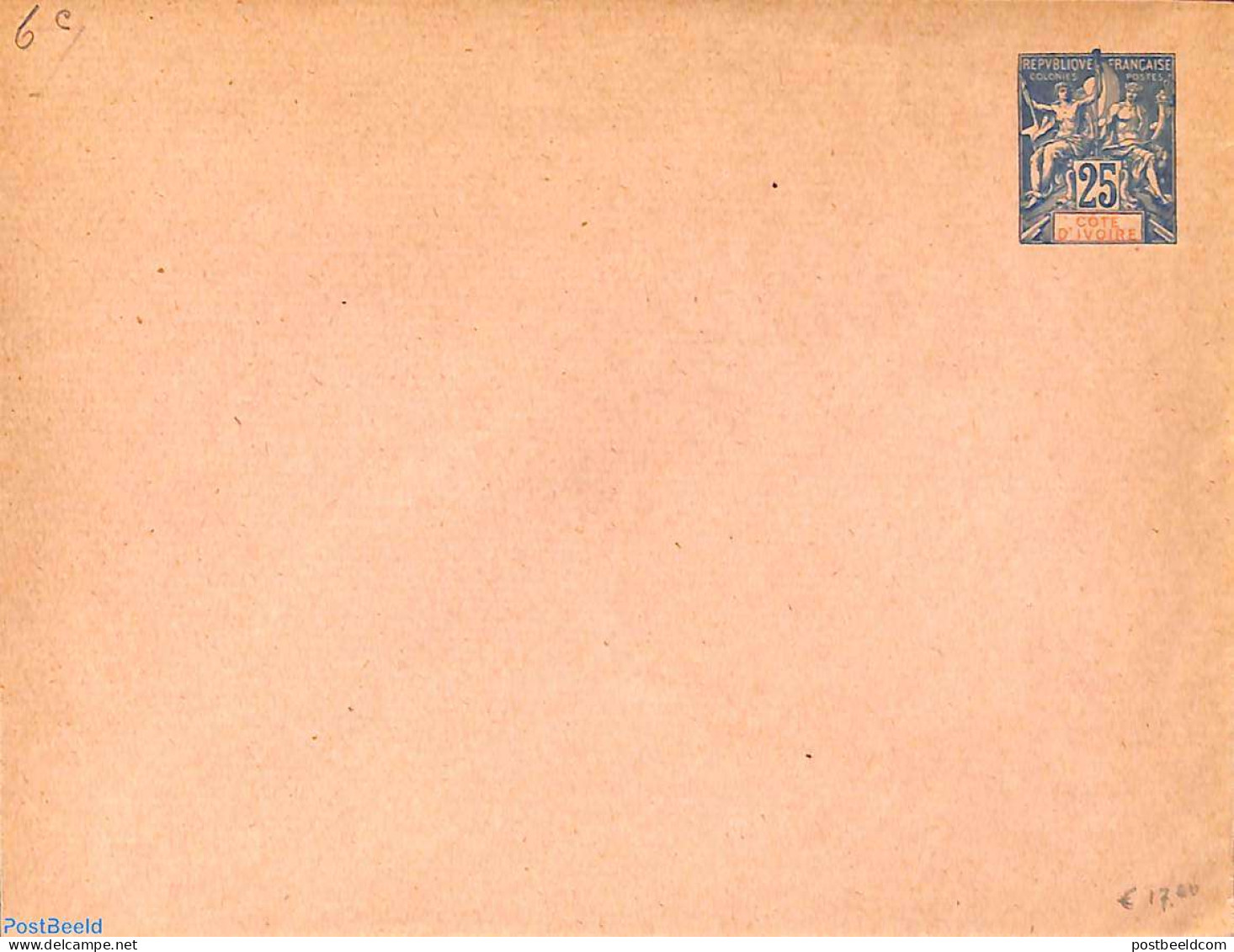 Ivory Coast 1900 Envelope 25c, With Control Number, Unused Postal Stationary - Covers & Documents