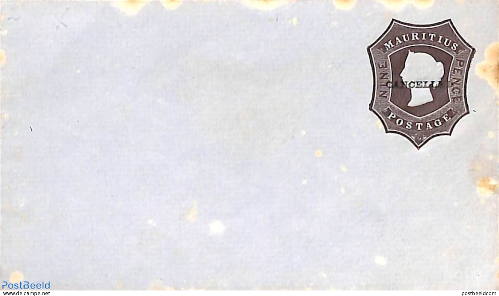 Mauritius 1862 Envelope 9d, CANCELLED Overprint, Spots, Unused Postal Stationary - Mauricio (1968-...)