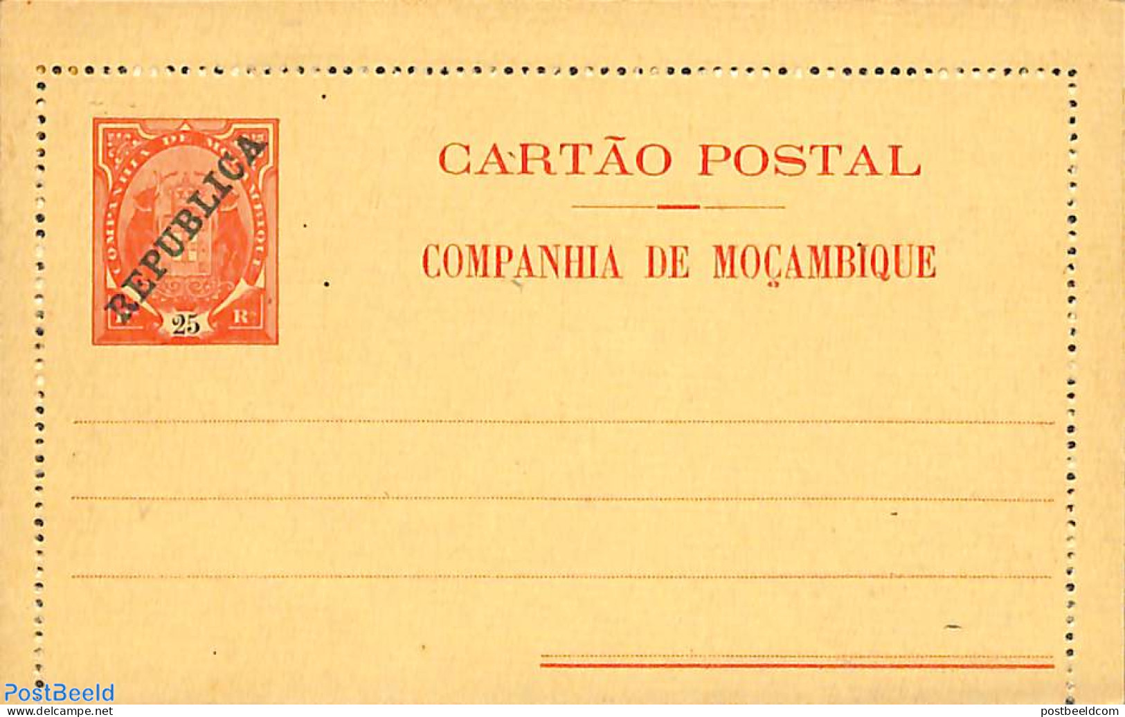 Mozambique 1912 Letter Card 25r, Unused Postal Stationary, Nature - Elephants - Mozambique