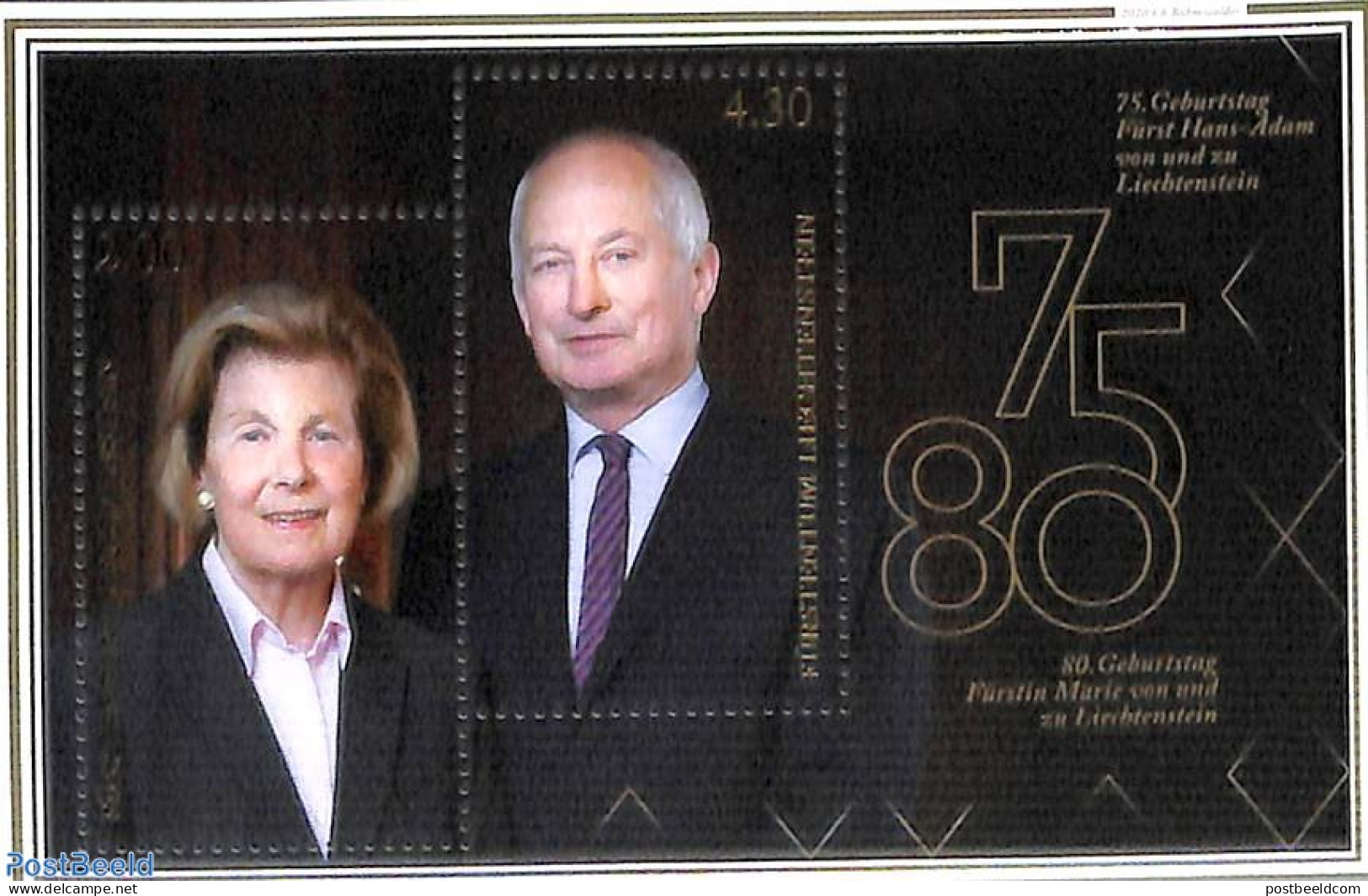 Liechtenstein 2020 Prince Adam 75th Birthday S/s, Mint NH, History - Kings & Queens (Royalty) - Ongebruikt