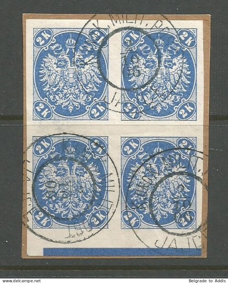 Bosnia Bosnien K.u.K. Austria Hungary Mi.22U Imperforated Block Of 4 Used Jajce On Piece 1906 - Bosnien-Herzegowina