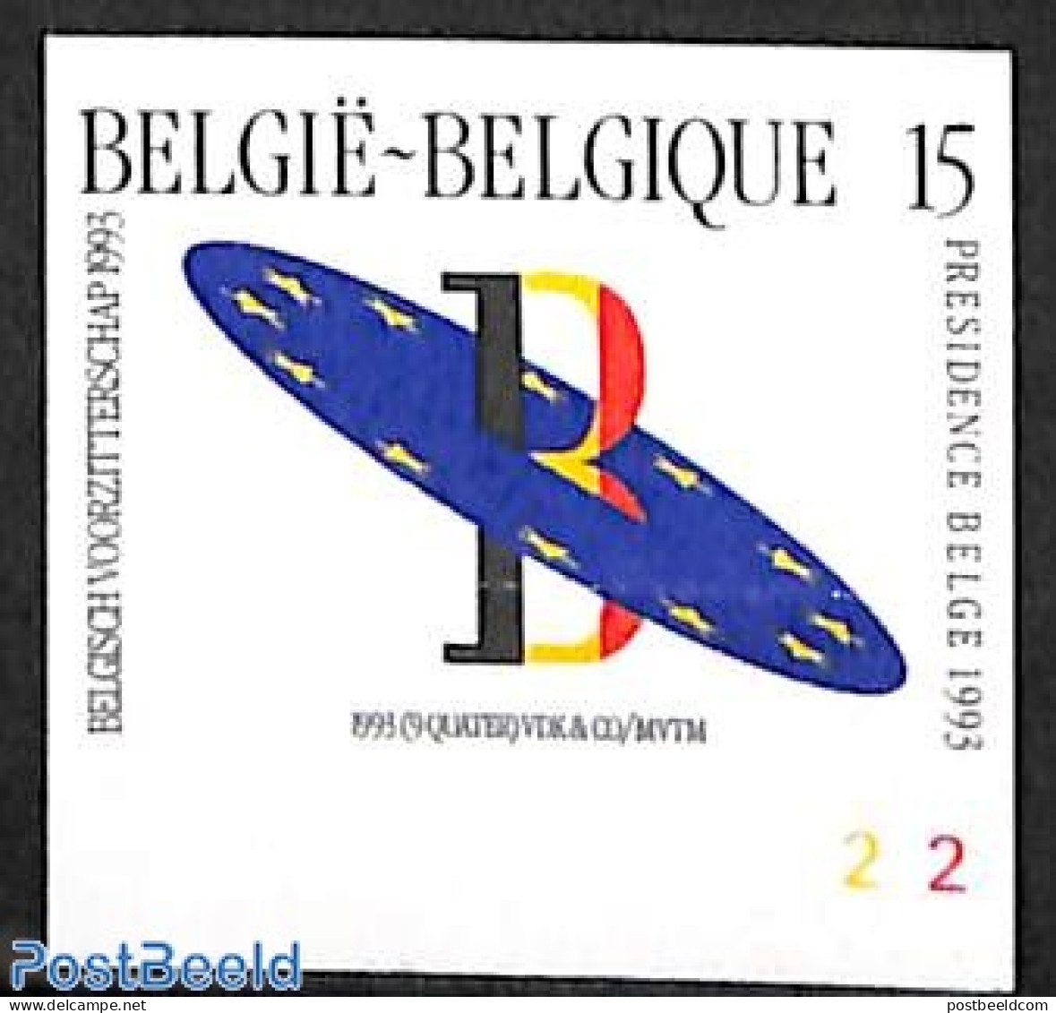 Belgium 1993 EU Chairmanship 1v, Imperforated, Mint NH, History - Europa Hang-on Issues - Unused Stamps