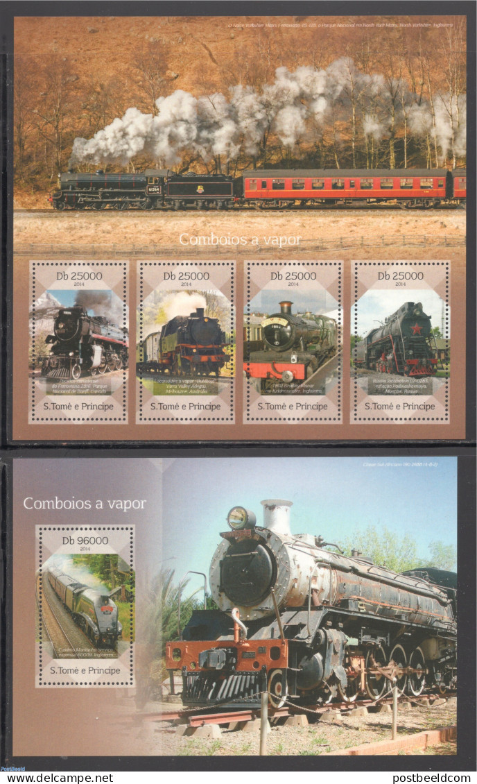 Sao Tome/Principe 2014 Railways Locomotives 2 S/s, Mint NH, Transport - Railways - Trains