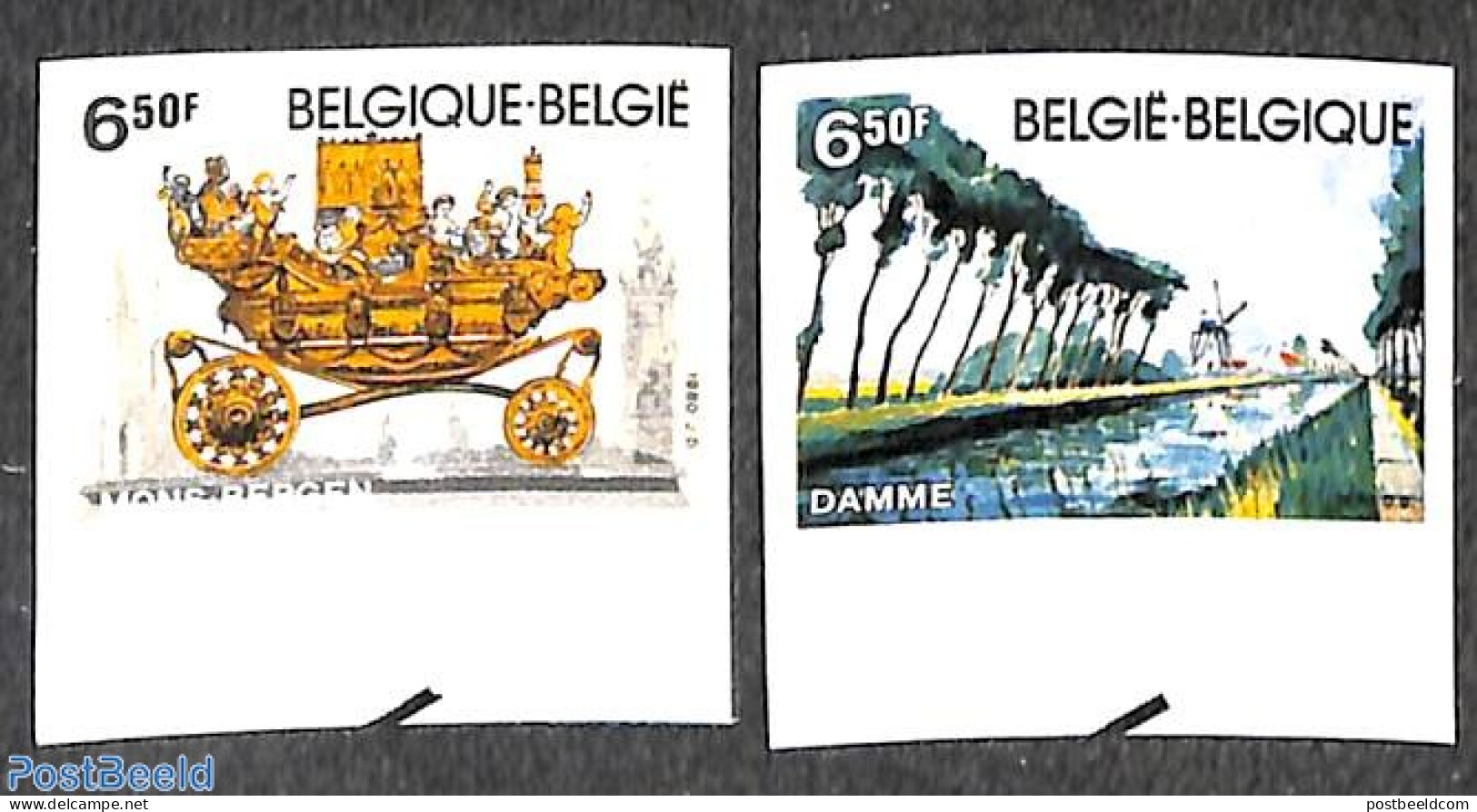 Belgium 1980 Tourism 2v, Imperforated, Mint NH, Transport - Various - Coaches - Mills (Wind & Water) - Tourism - Neufs