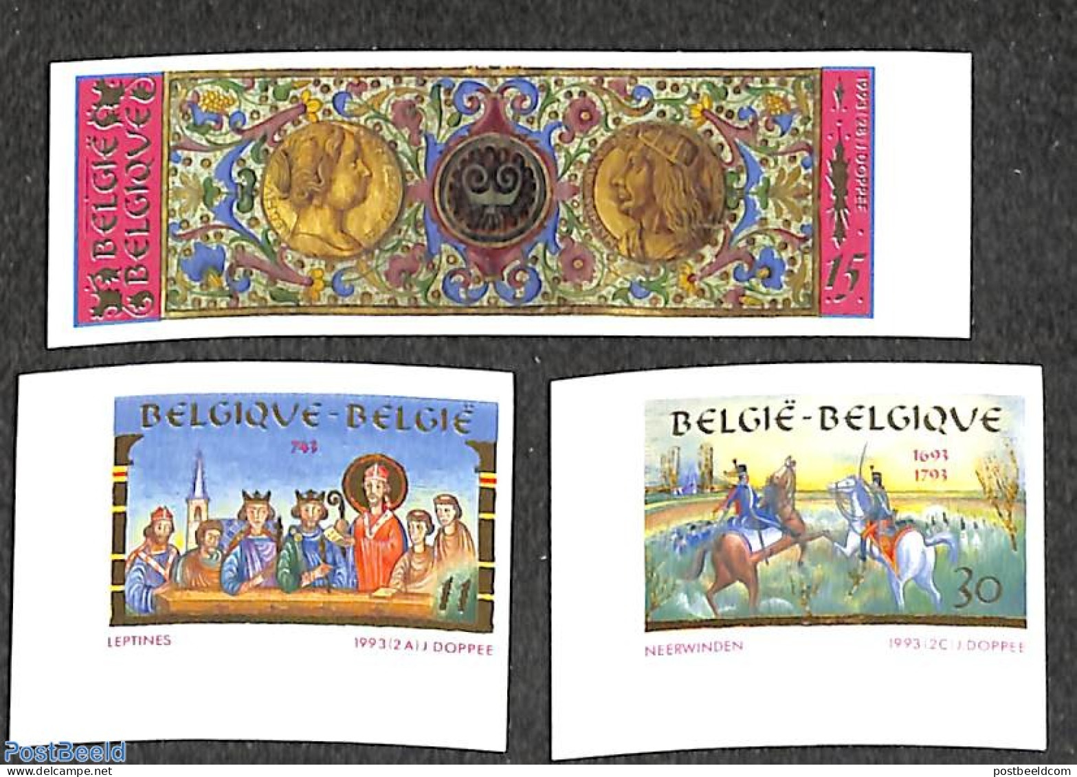 Belgium 1993 History 3v, Imperforated, Mint NH, History - Nature - History - Horses - Neufs