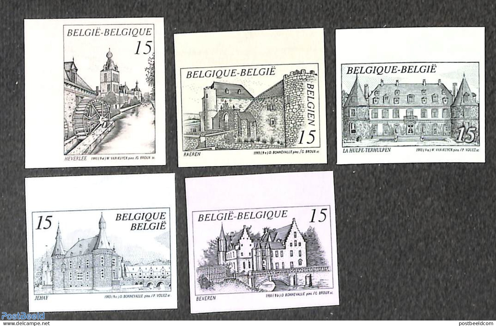 Belgium 1993 Tourism 5v, Imperforated, Mint NH, Various - Mills (Wind & Water) - Tourism - Art - Castles & Fortificati.. - Nuevos