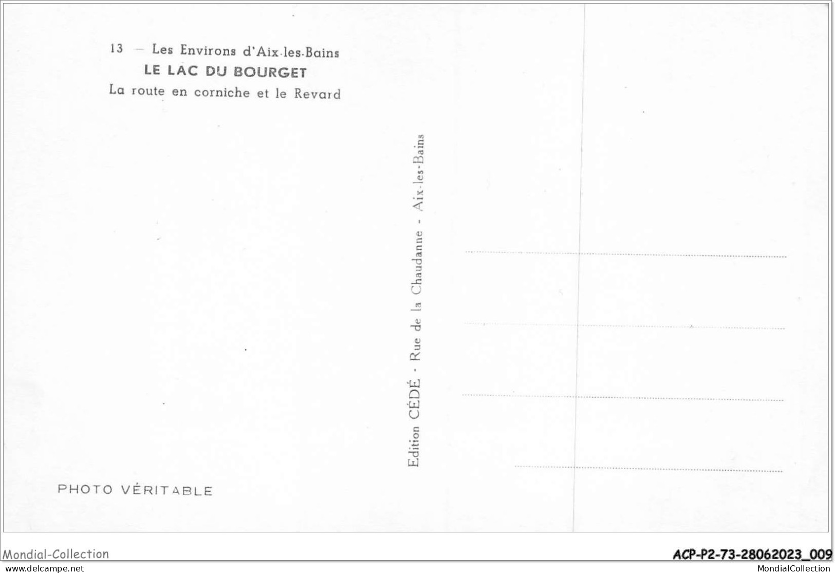 ACPP2-73-0096 - Les Environs D'AIX-LES-BAINS - LAC DU BOURGET - La Route En Corniche Et Le Revard - Le Bourget Du Lac