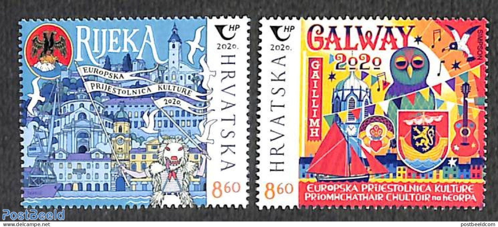 Croatia 2020 Rijeka, Galway, European Cultural Capitals 2v, Mint NH, History - Nature - Performance Art - Transport - .. - Europese Gedachte