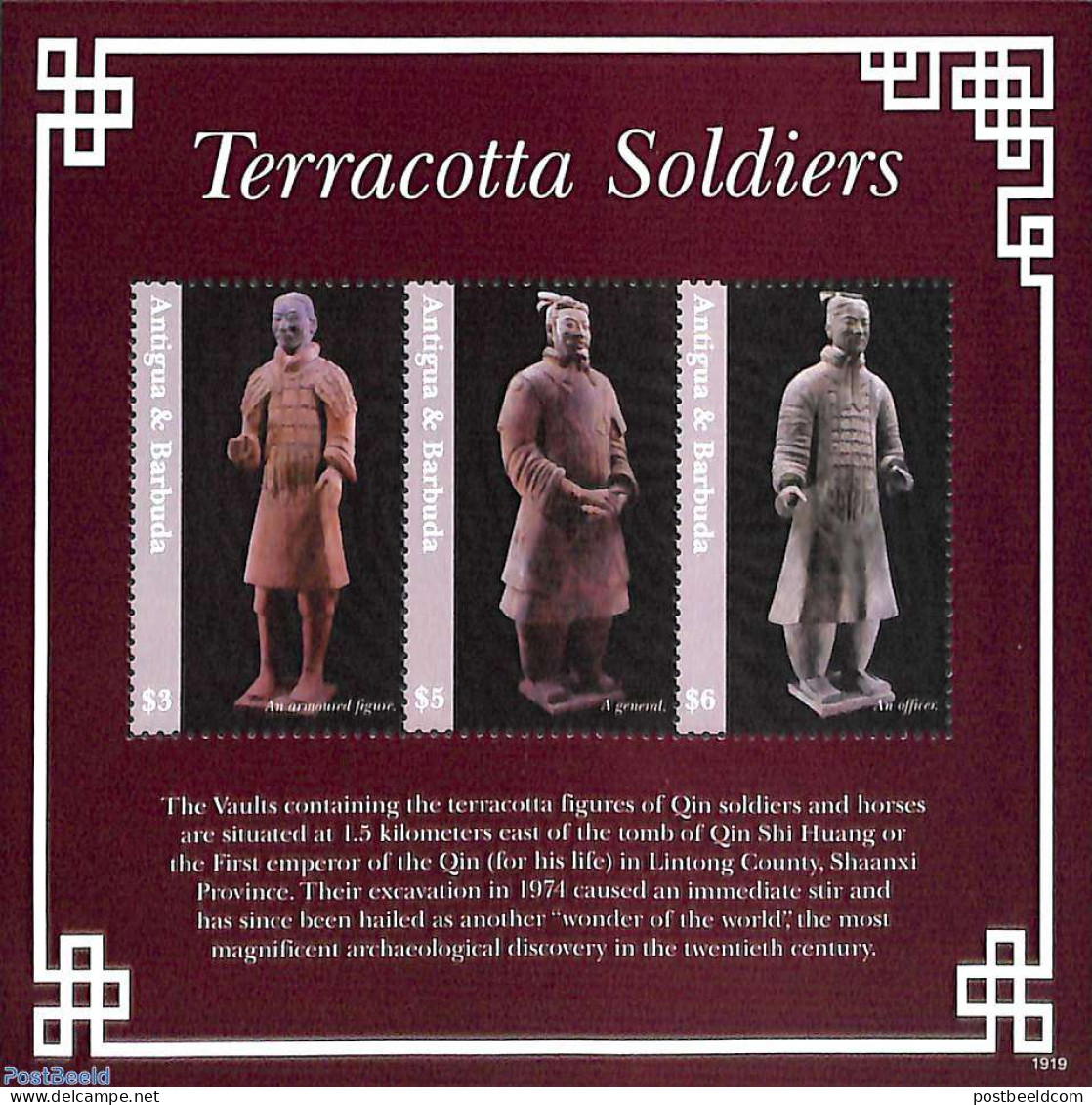 Antigua & Barbuda 2019 Terracotta Soldiers 3v M/s, Mint NH, Art - Sculpture - Beeldhouwkunst