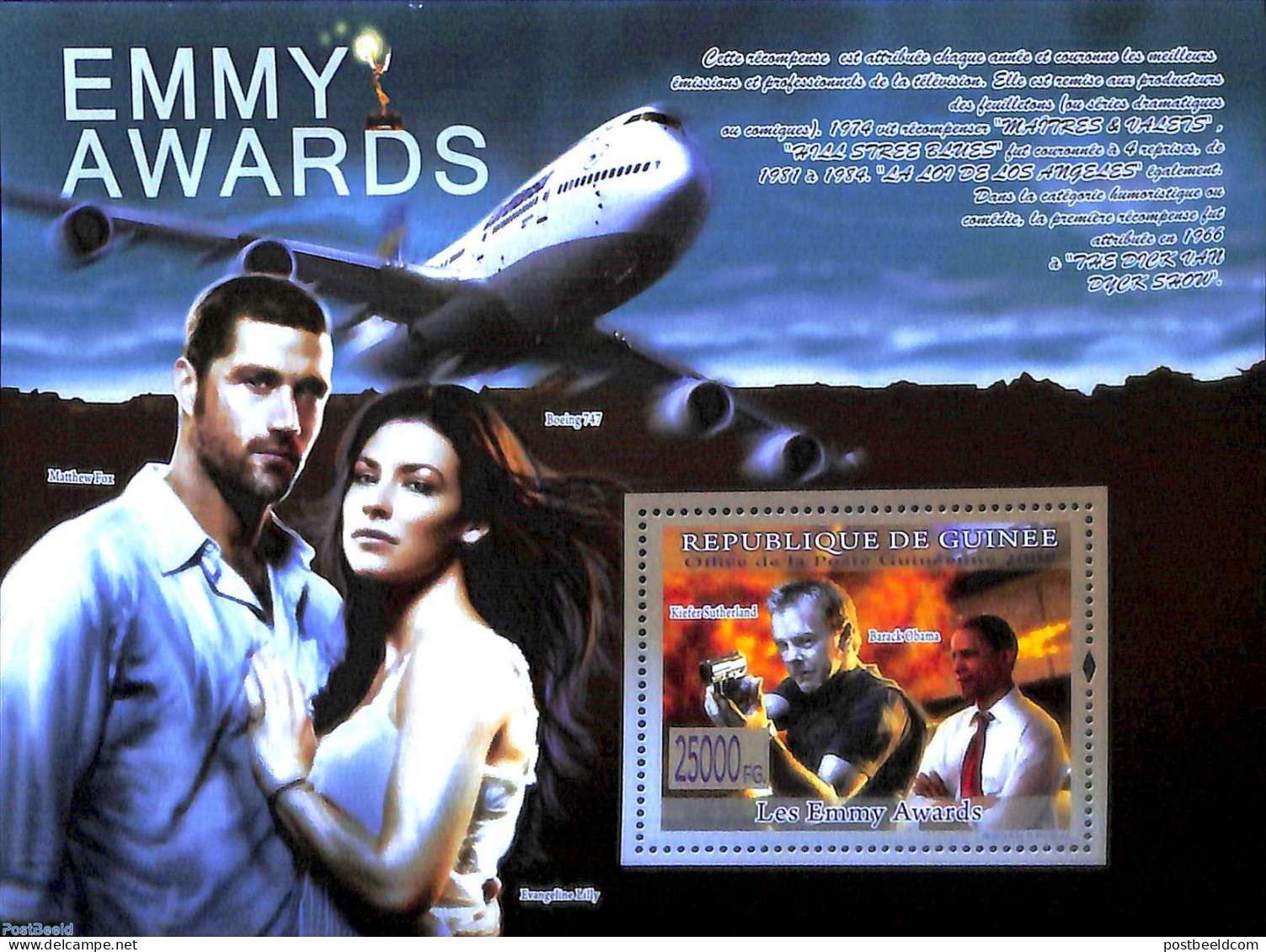 Guinea, Republic 2008 Emmy Awards S/s, Mint NH, Performance Art - Transport - Movie Stars - Aircraft & Aviation - Schauspieler