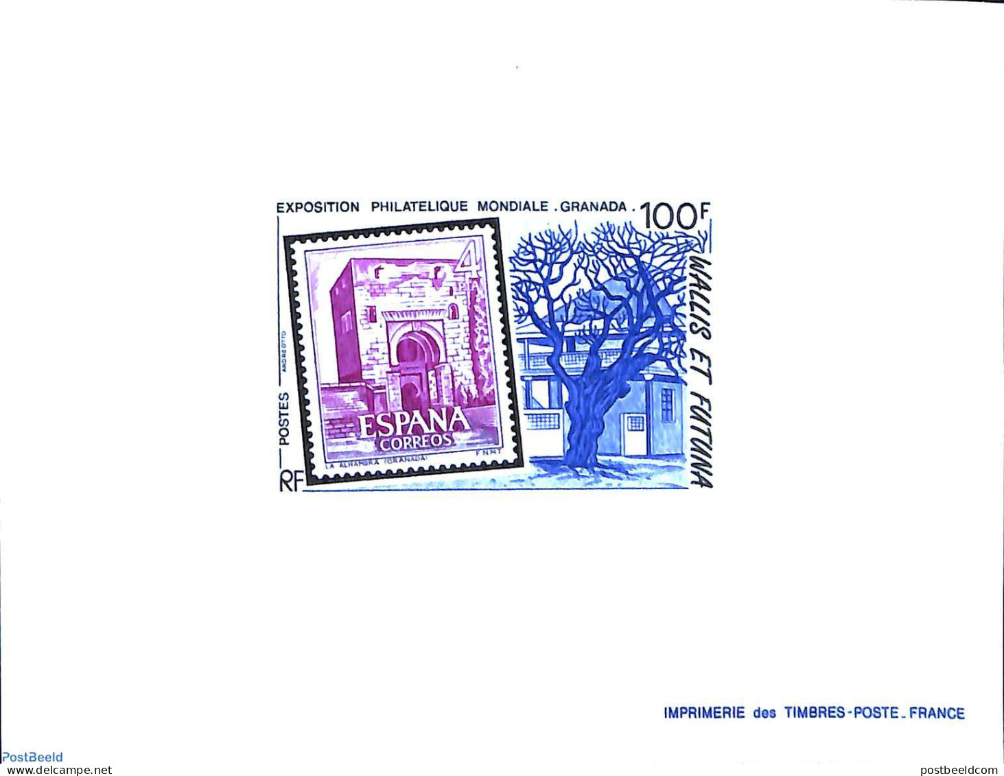 Wallis & Futuna 1992 Granada 92 1v, Epreuve De Luxe, Mint NH, Nature - Trees & Forests - Philately - Stamps On Stamps - Rotary, Lions Club