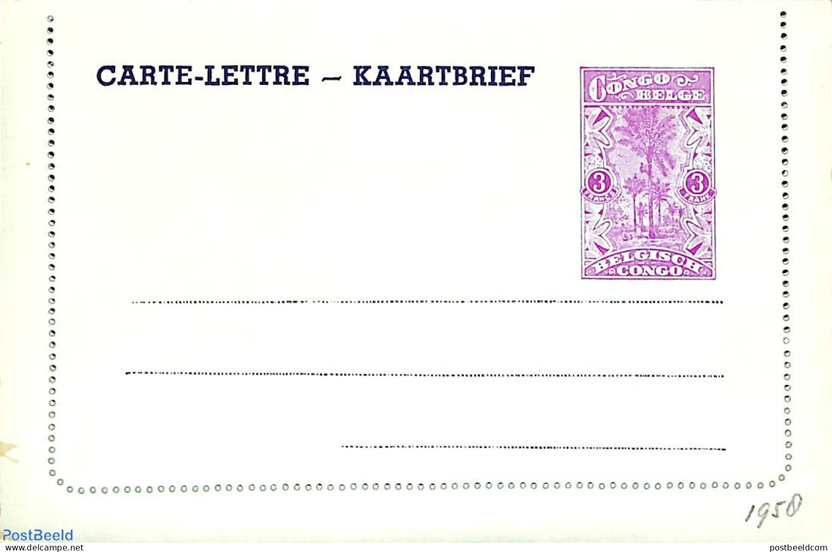 Congo Belgium 1958 Card Letter 3f, Unused Postal Stationary, Nature - Trees & Forests - Rotary, Lions Club