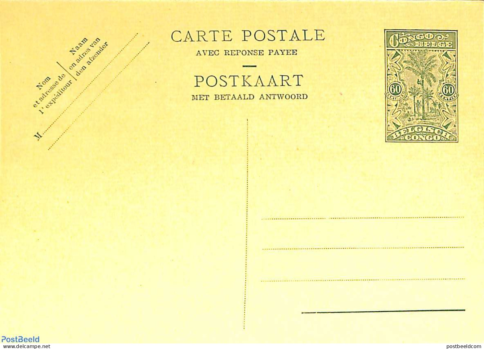 Congo Belgium 1932 Reply Paid Postcard 60/60c, Unused Postal Stationary, Nature - Trees & Forests - Rotary, Club Leones