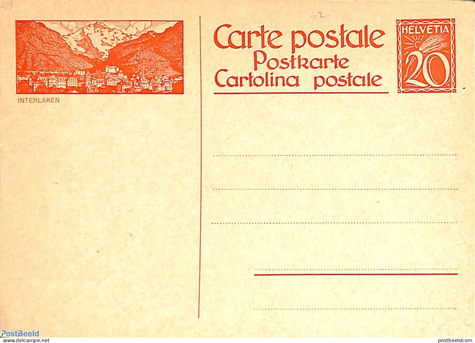 Switzerland 1925 Illustrated Postcard 20c, Interlaken, Unused Postal Stationary - Storia Postale
