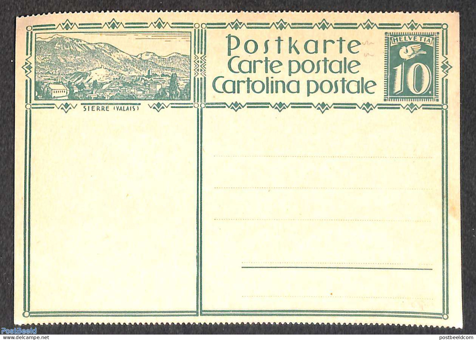 Switzerland 1928 Illustrated Postcard 10c, Hor. Perf, Sierre, Unused Postal Stationary - Brieven En Documenten