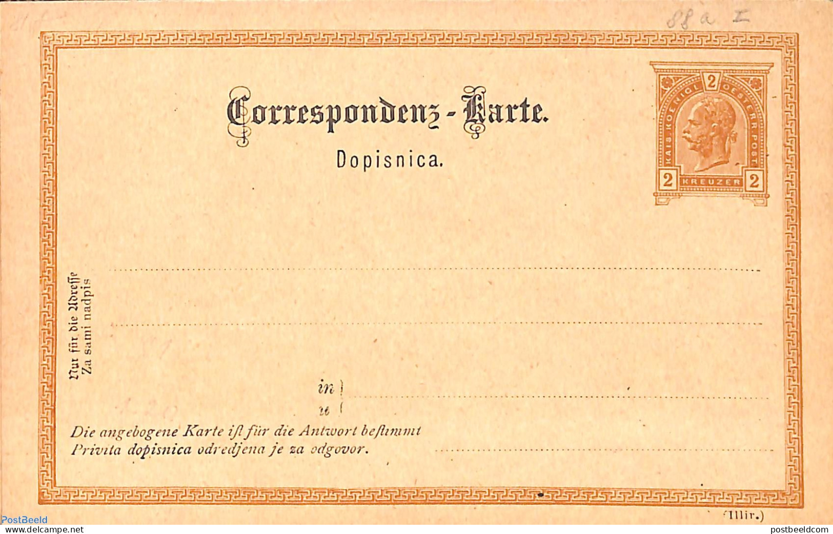 Austria 1890 Reply Paid Postcard 2/2kr (Illir.) , Bottomline Next To 2nd Textline), Unused Postal Stationary - Covers & Documents