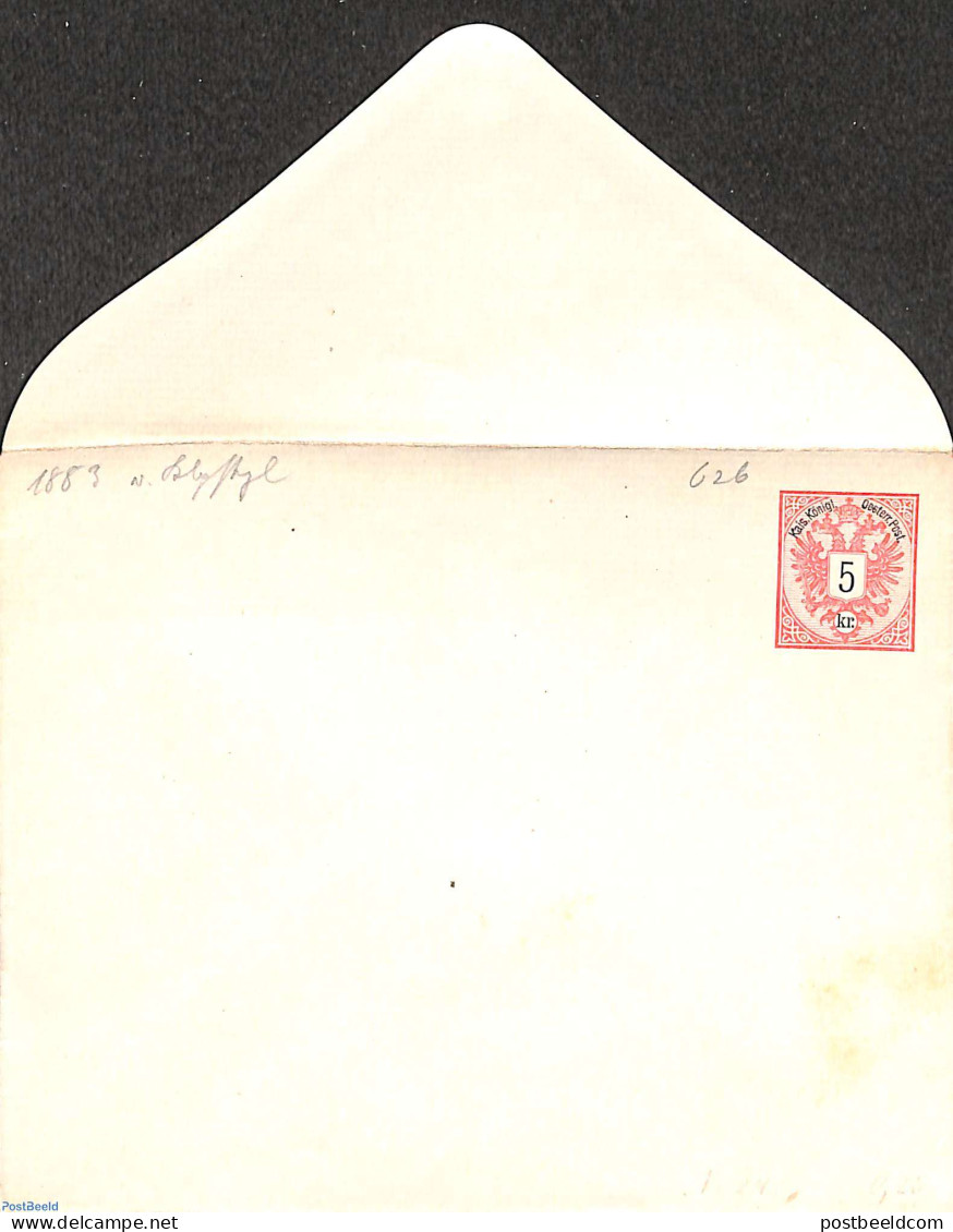 Austria 1883 Envelope 5kr Without Flap Stamp, Unused Postal Stationary - Brieven En Documenten