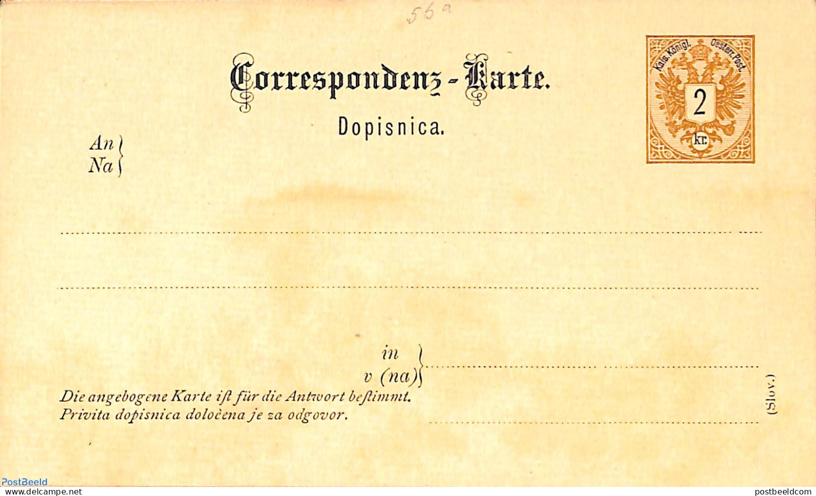 Austria 1883 Reply Paid Postcard 2/2kr (Slov.), Unused Postal Stationary - Brieven En Documenten