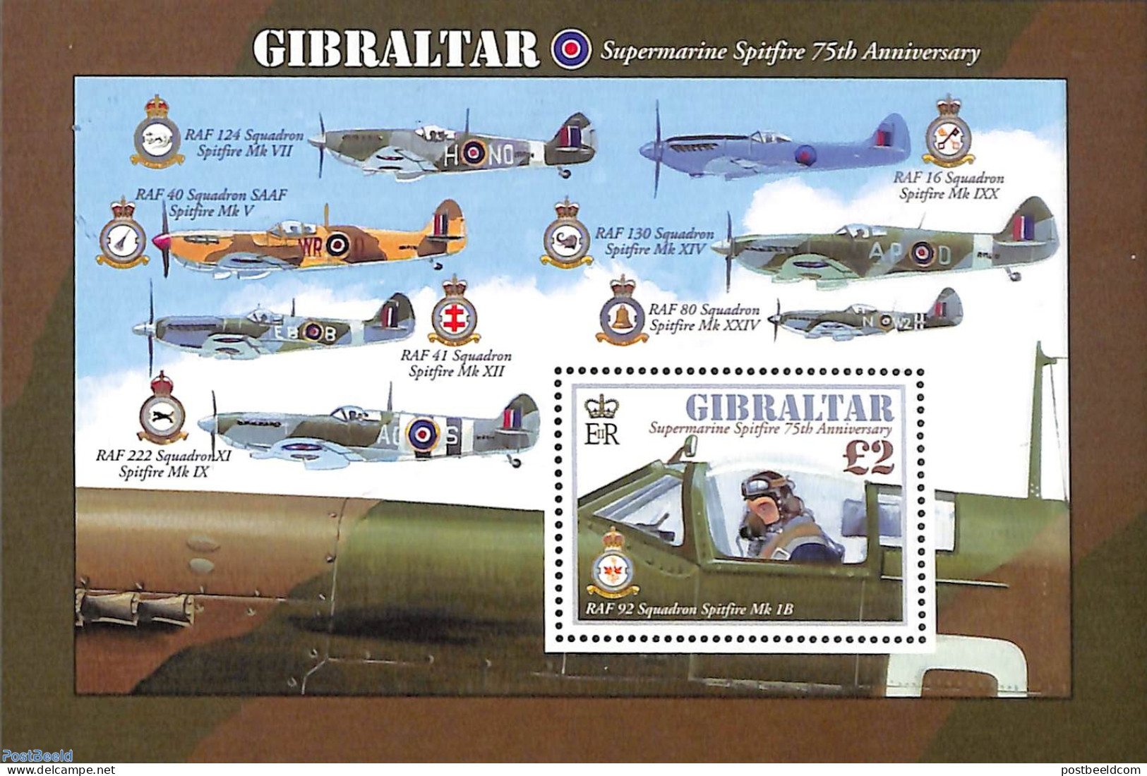 Gibraltar 2011 75 Years Spitfire S/s, Mint NH, Transport - Aircraft & Aviation - Airplanes