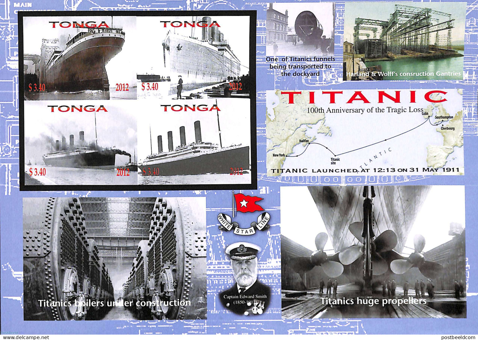 Tonga 2012 Titanic 4v M/s, Mint NH, Transport - Various - Ships And Boats - Titanic - Maps - Ships