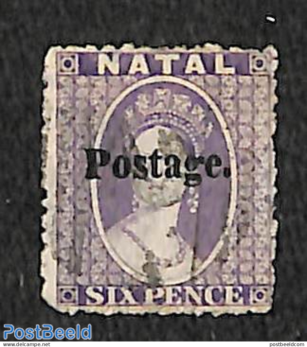 Natal 1869 6d, Postage. Overprint, Used, Used Stamps - Natal (1857-1909)