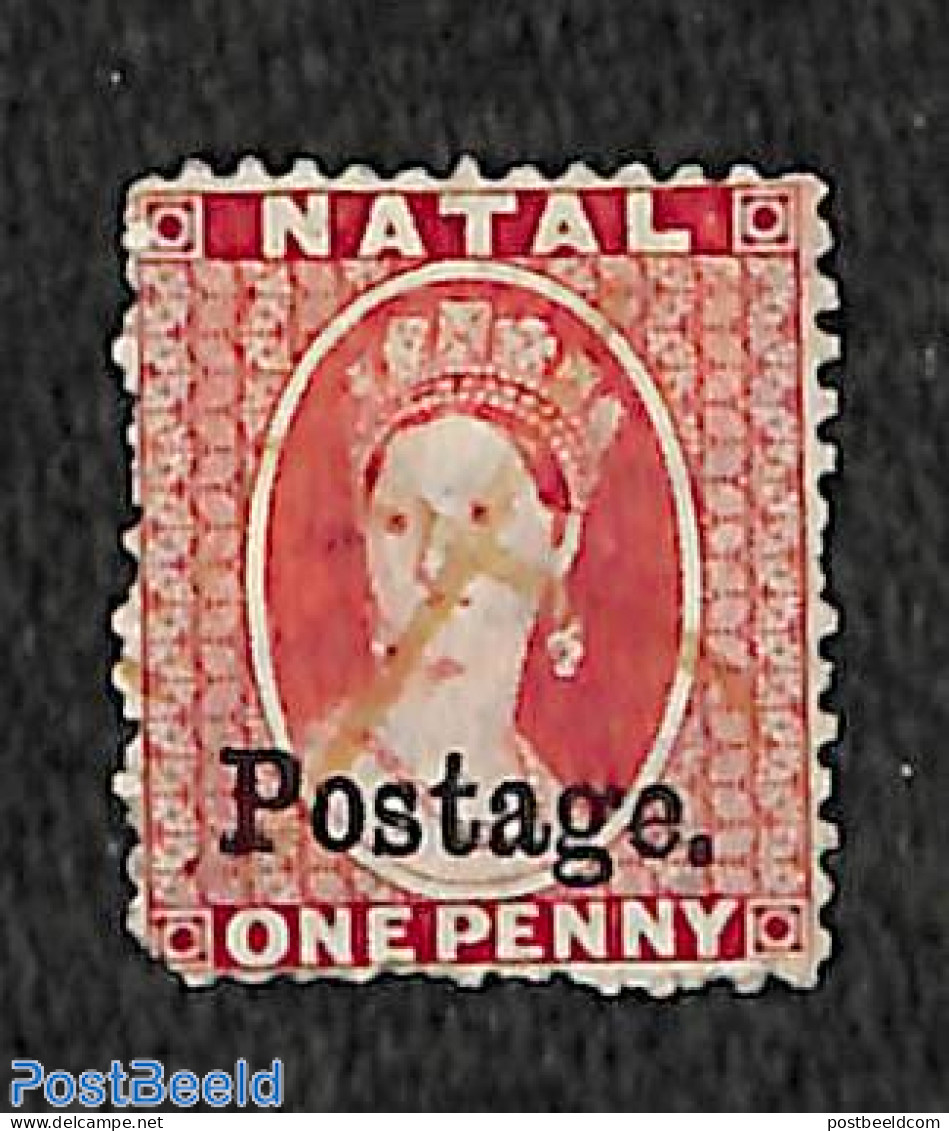 Natal 1869 1d, Postage. Overpr. 13.5mm, Used, Used Stamps - Natal (1857-1909)