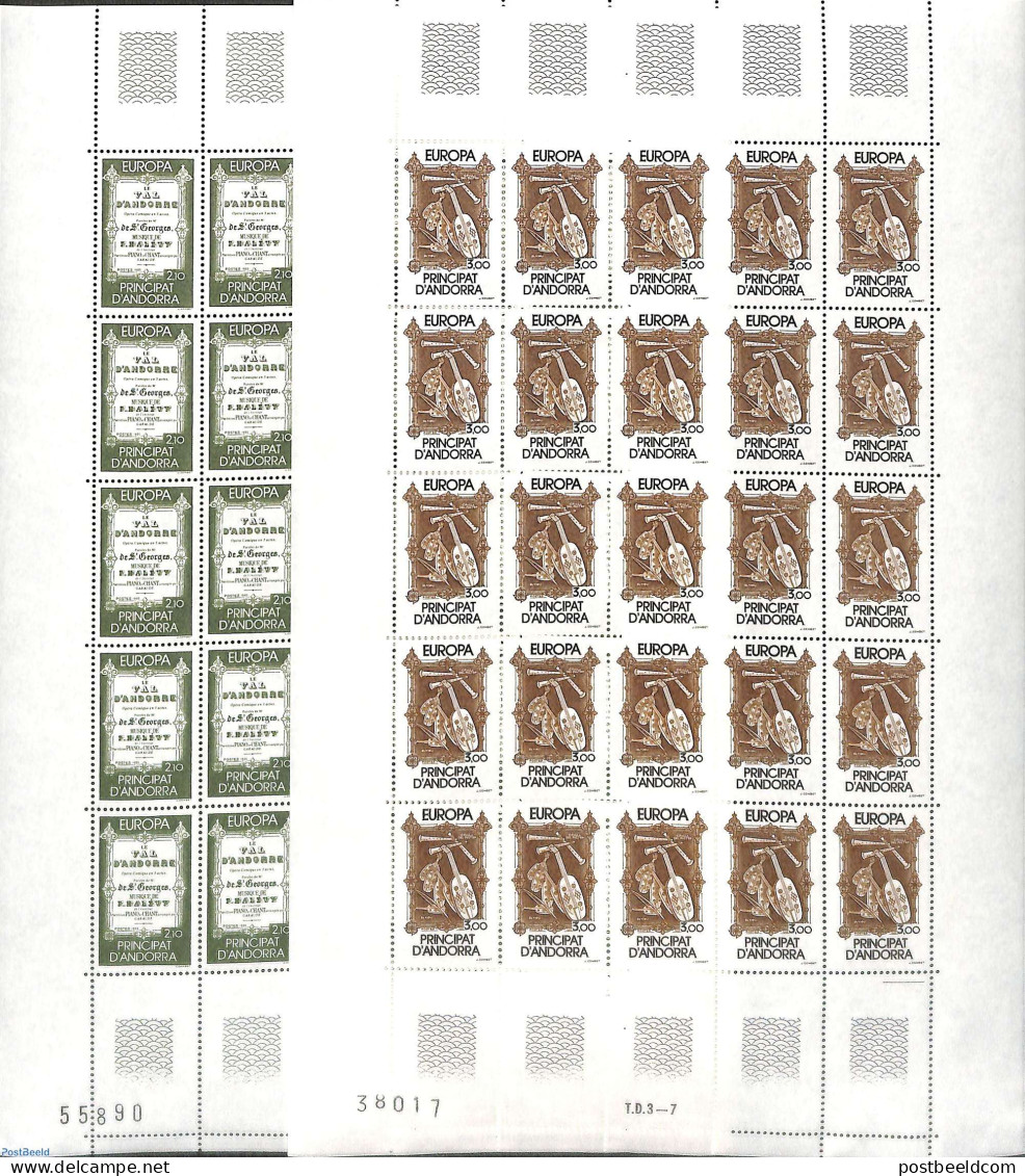 Andorra, French Post 1985 Europa 2 M/s (= 25 Sets), Mint NH, History - Performance Art - Europa (cept) - Music - Unused Stamps