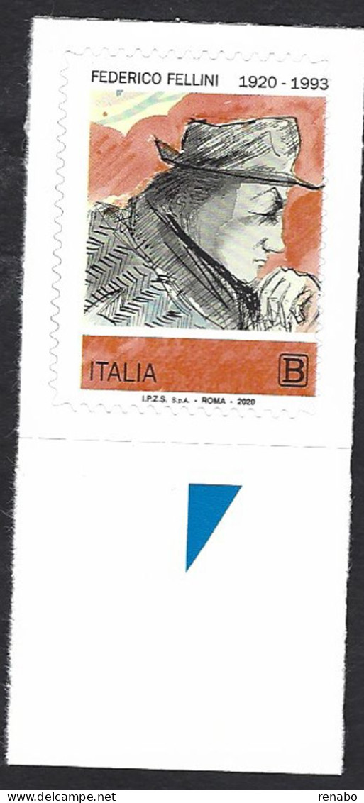 Italia 2020; Federico Fellini Nel Centenario Della Nascita; Francobollo Di Bordo Inferiore. - 2011-20: Mint/hinged