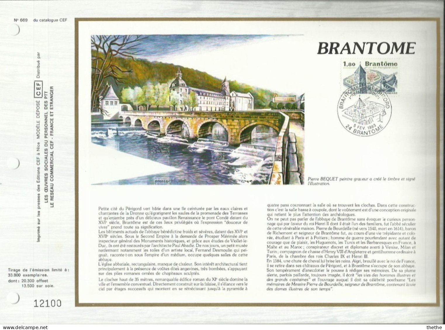 FRANCE - BRANTOME En Périgord -  N° 669 Du Catalogue CEF - 1980-1989