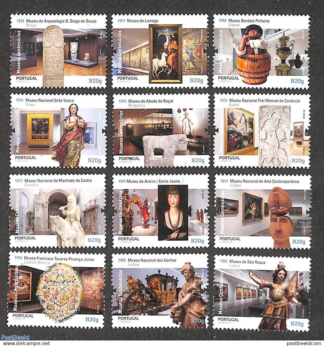 Portugal 2020 Museums 12v, Mint NH, Nature - Transport - Horses - Coaches - Art - Museums - Paintings - Sculpture - Unused Stamps