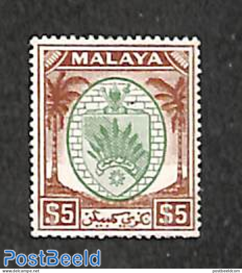 Malaysia 1949 Negri Sembilan, $5, Stamp Out Of Set, Mint NH - Andere & Zonder Classificatie