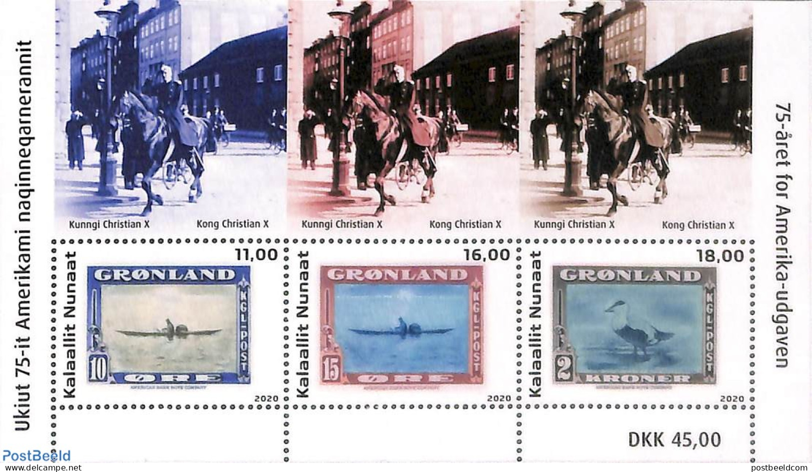 Greenland 2020 75 Years American Stamp Issue S/s, Mint NH, Nature - Transport - Birds - Stamps On Stamps - Ships And B.. - Ungebraucht