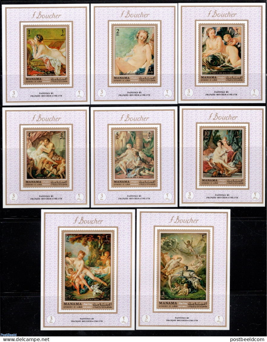 Manama 1971 Boucher Nude Paintings 8 S/s, Imperforated, Mint NH, Art - Nude Paintings - Paintings - Manama