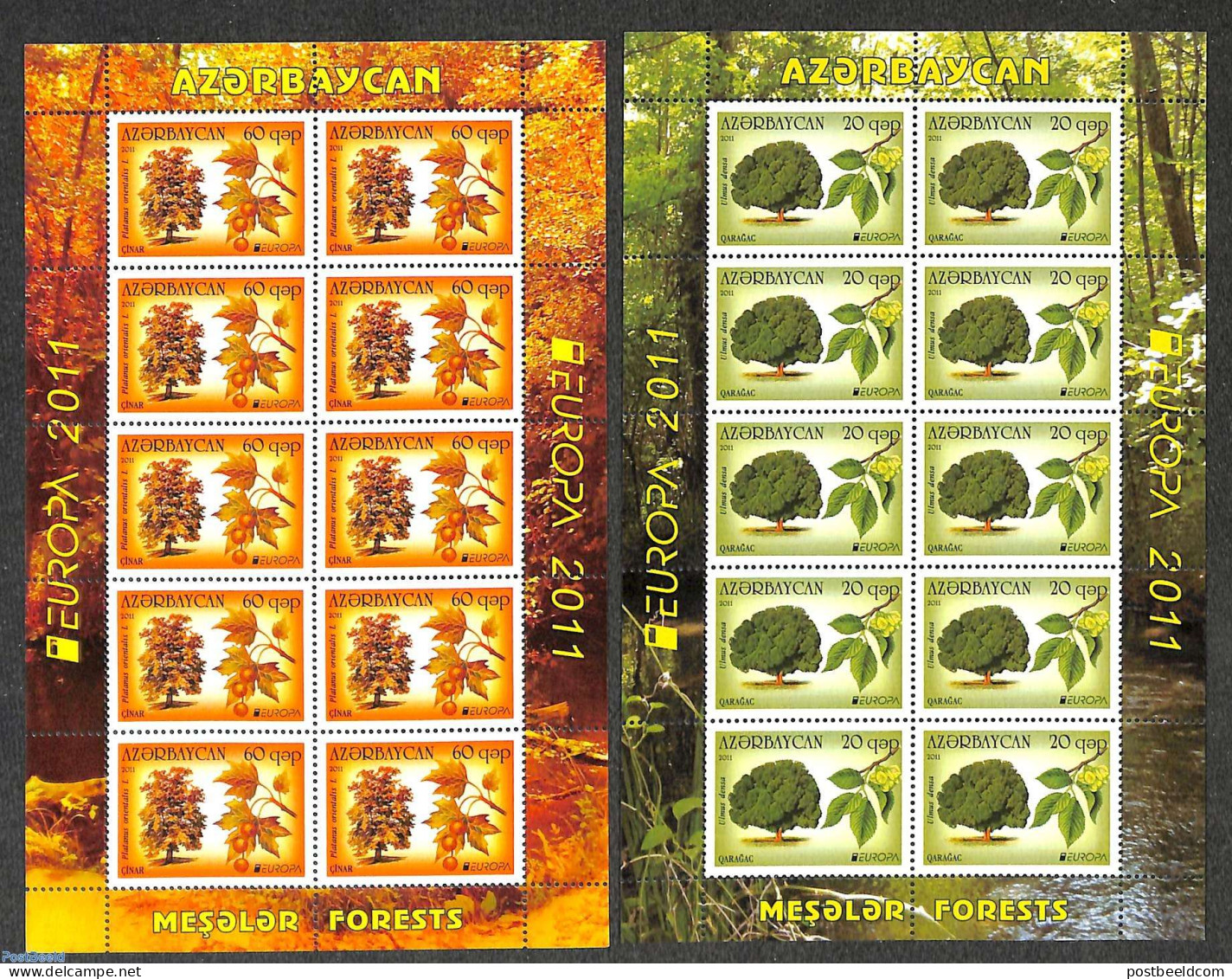 Azerbaijan 2011 Europa 2 M/s, Mint NH, History - Nature - Europa (cept) - Trees & Forests - Rotary, Lions Club