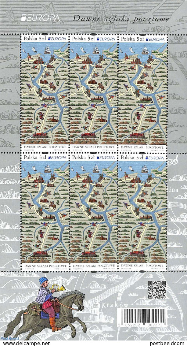Poland 2020 Europa, Old Postal Roads M/s, Mint NH, History - Nature - Transport - Various - Europa (cept) - Horses - S.. - Unused Stamps