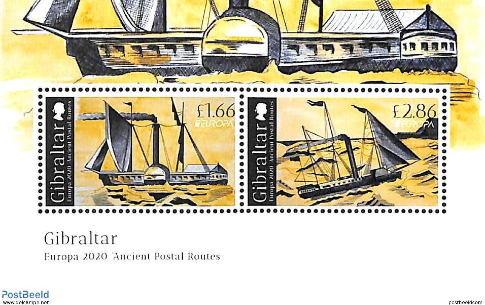 Gibraltar 2020 Europa, Old Postal Roads S/s, Mint NH, History - Transport - Europa (cept) - Post - Ships And Boats - Posta