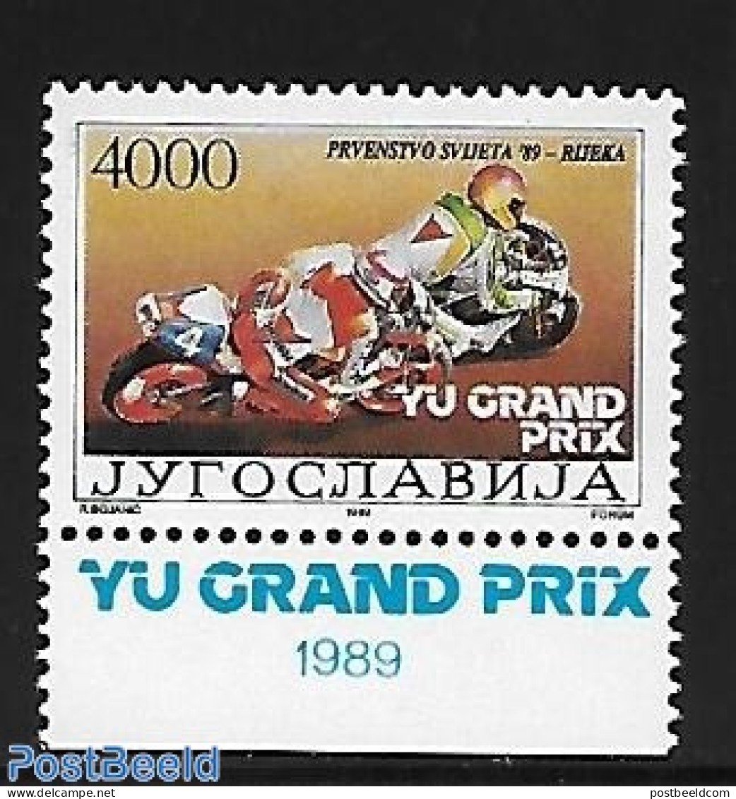 Yugoslavia 1989 Motorcycling, Missing PTT On Stamp Center Under, Mint NH, Transport - Motorcycles - Ungebraucht