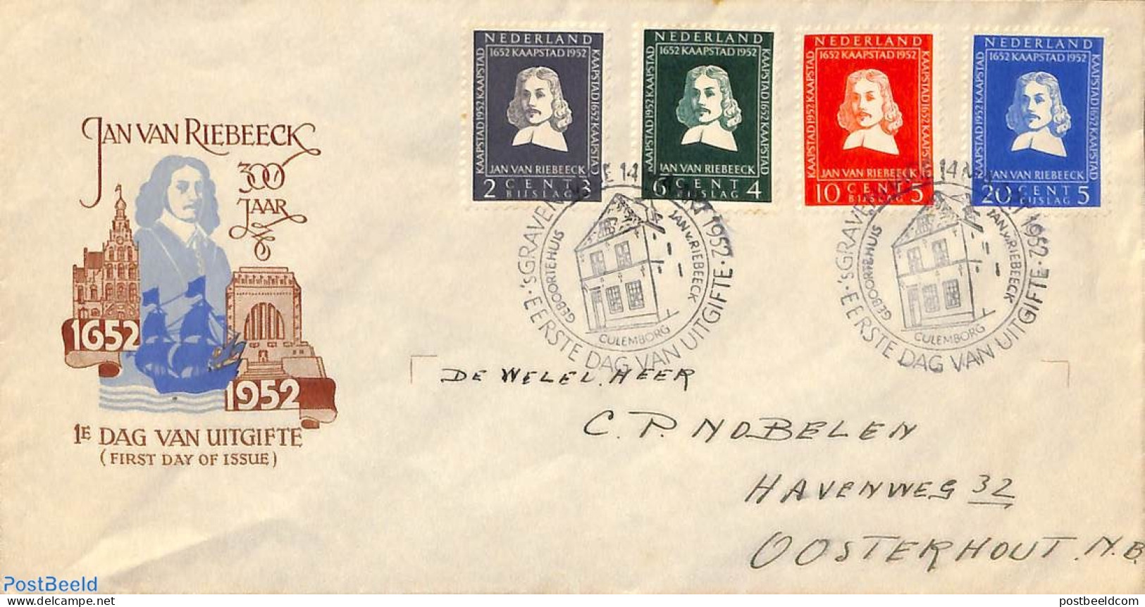 Netherlands 1952 Van Rieebeeck 4v FDC, Written Address, Open Flap, First Day Cover - Storia Postale