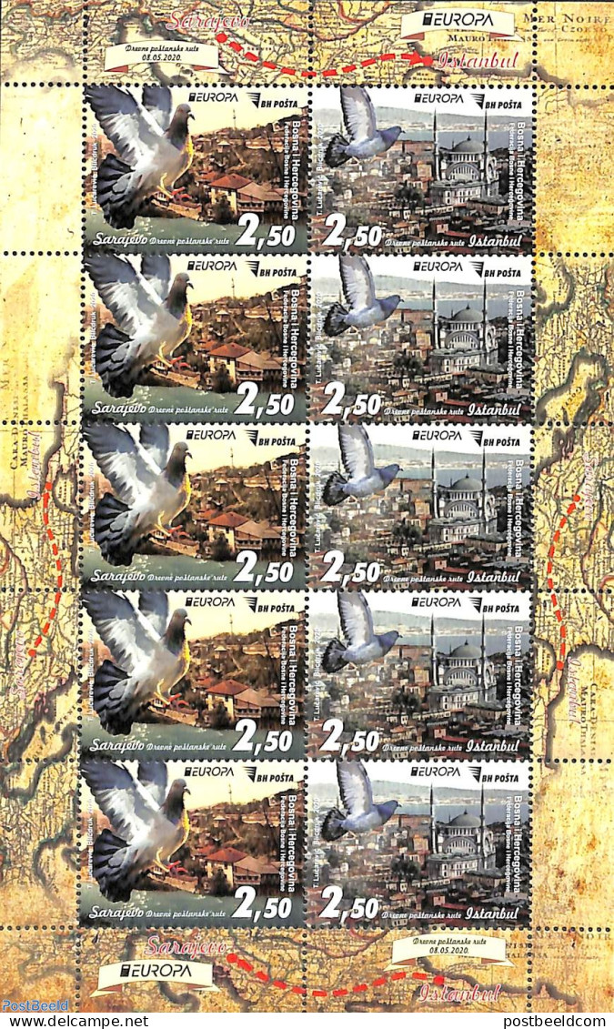 Bosnia Herzegovina 2020 Europa, Old Postal Roads M/s, Mint NH, History - Nature - Various - Europa (cept) - Birds - Po.. - Post