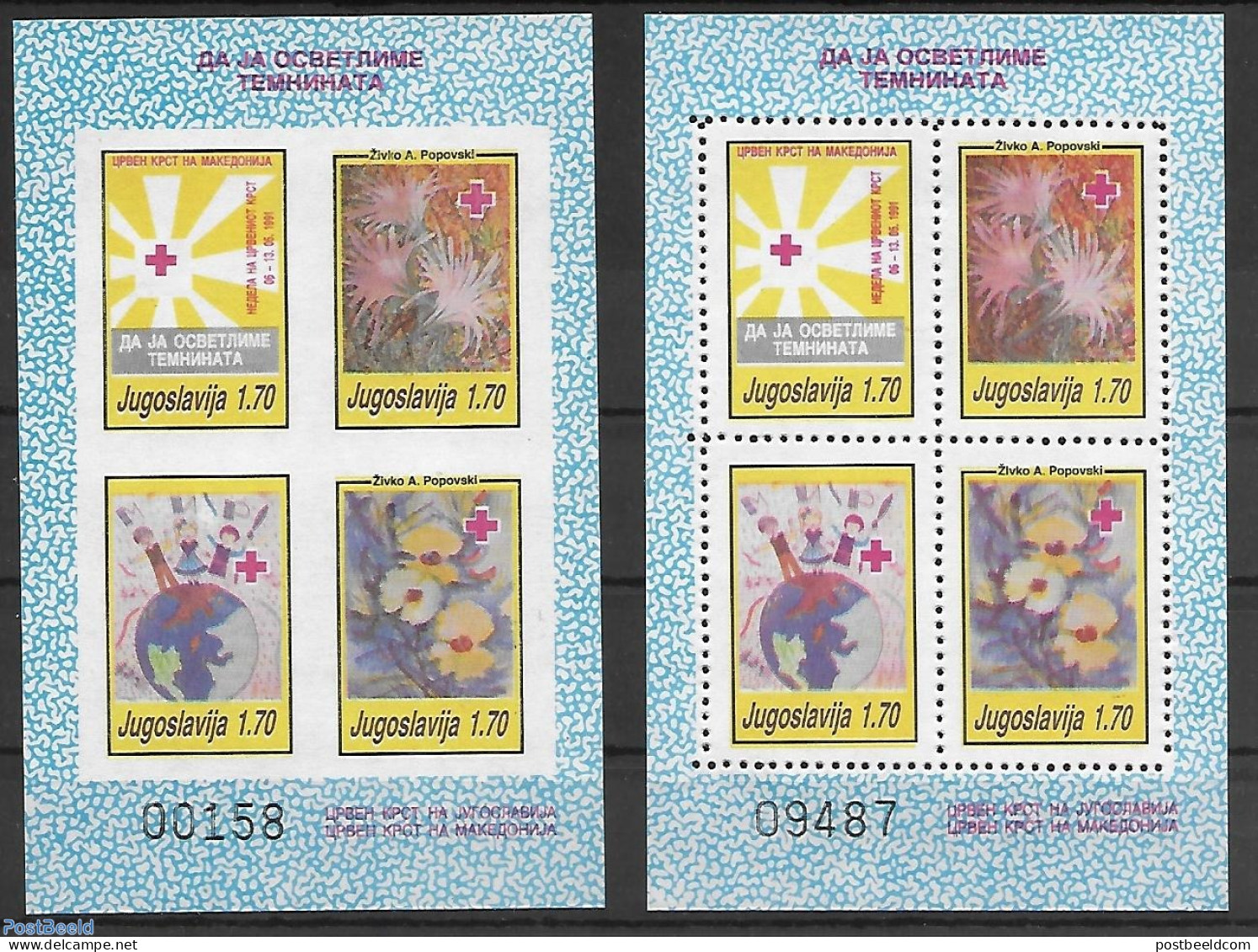 Yugoslavia 1991 Red Cross, 2 S/s A/B With Number, Mint NH, Health - Nature - Red Cross - Flowers & Plants - Neufs