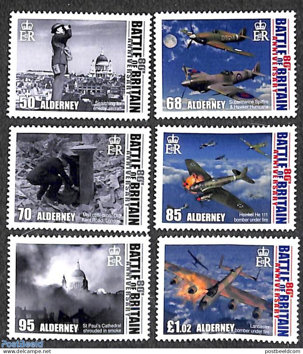 Alderney 2020 Battle Of Britain 6v, Mint NH, History - Transport - World War II - Aircraft & Aviation - Seconda Guerra Mondiale