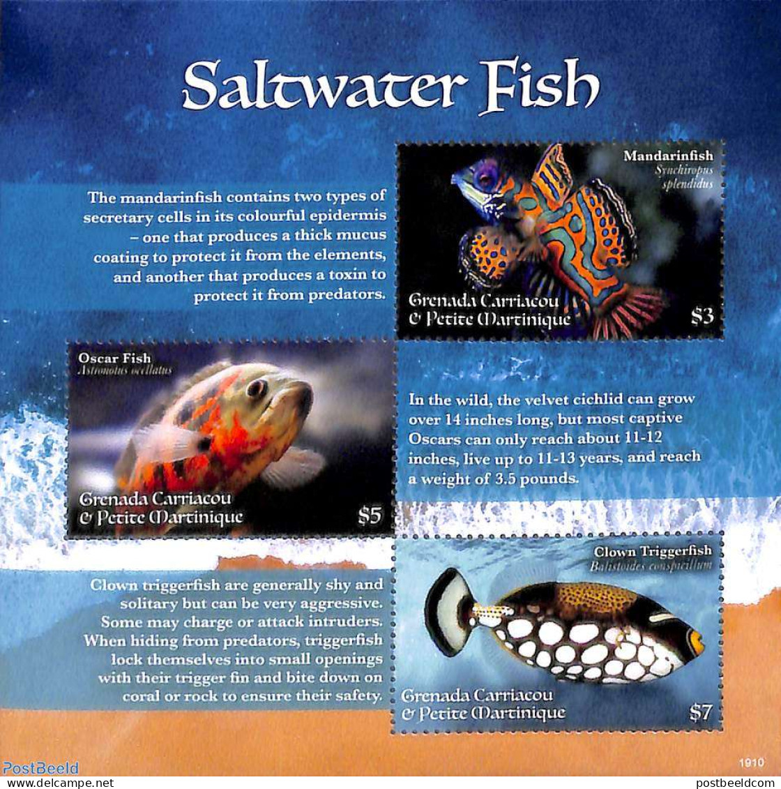 Grenada Grenadines 2019 Saltwater Fish 3v M/s, Mint NH, Nature - Fish - Poissons