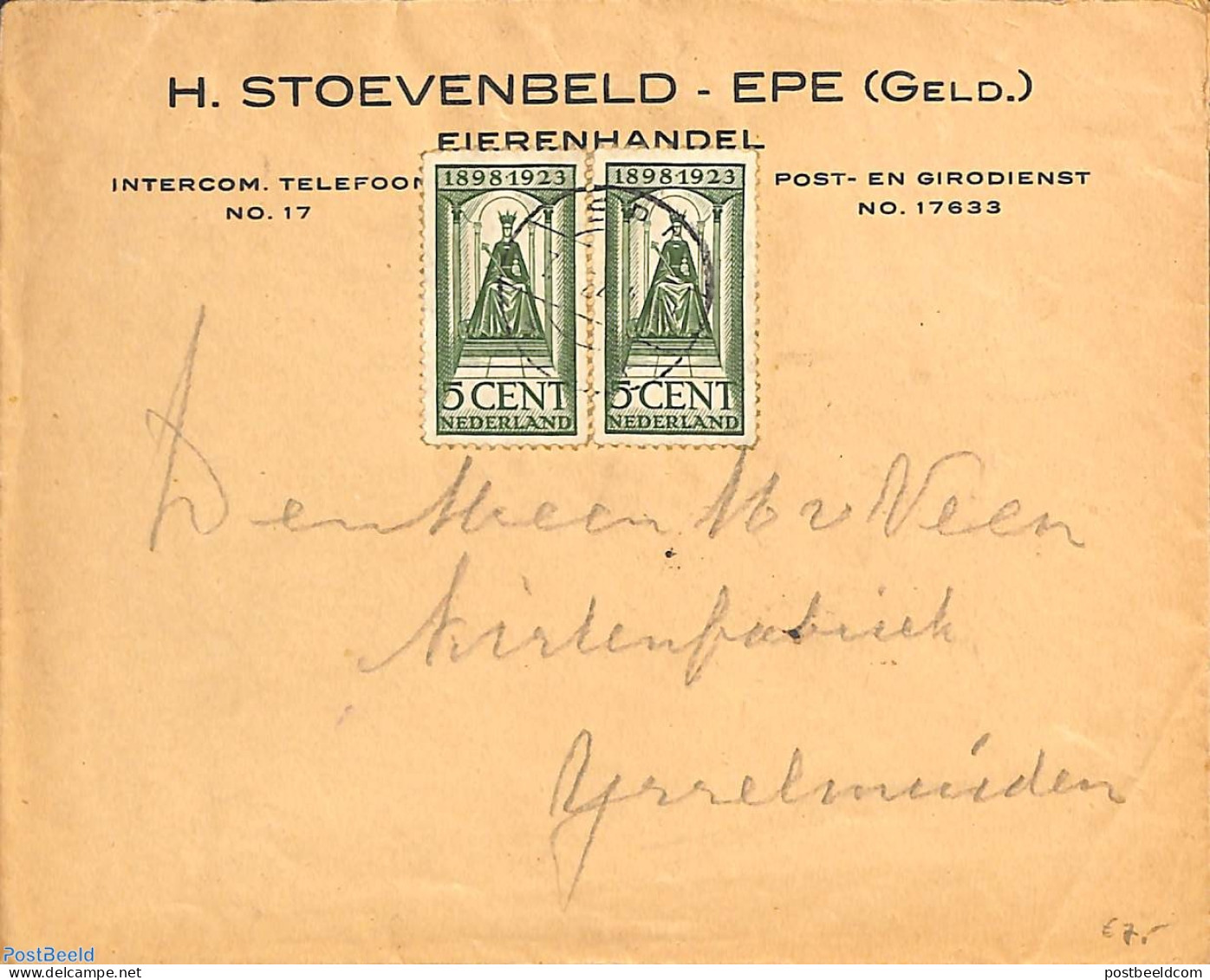 Netherlands 1923 Letter With Jubilee Stamps, Perf 11:12, Postal History - Cartas & Documentos