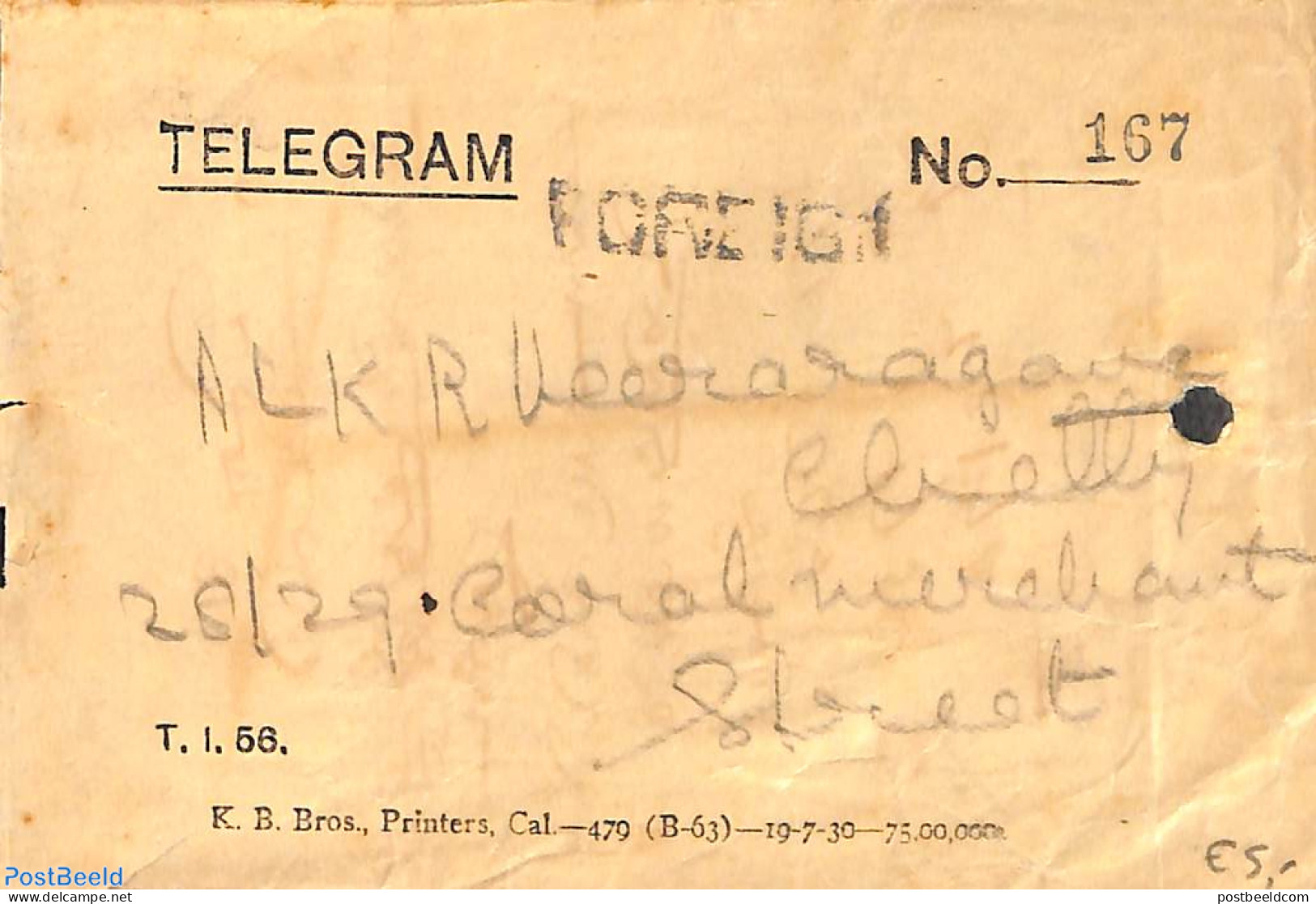 India 1956 Telegram, Postal History - Covers & Documents