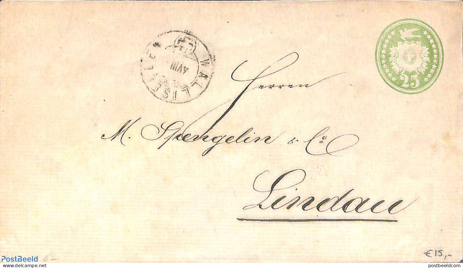 Switzerland 1869 Envelop 25c From WALLISELLE To LINDAU, Used Postal Stationary - Covers & Documents